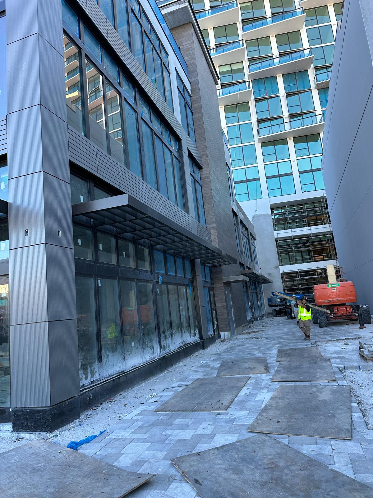 Side elevation of architectural sunshades at 575 Downtown